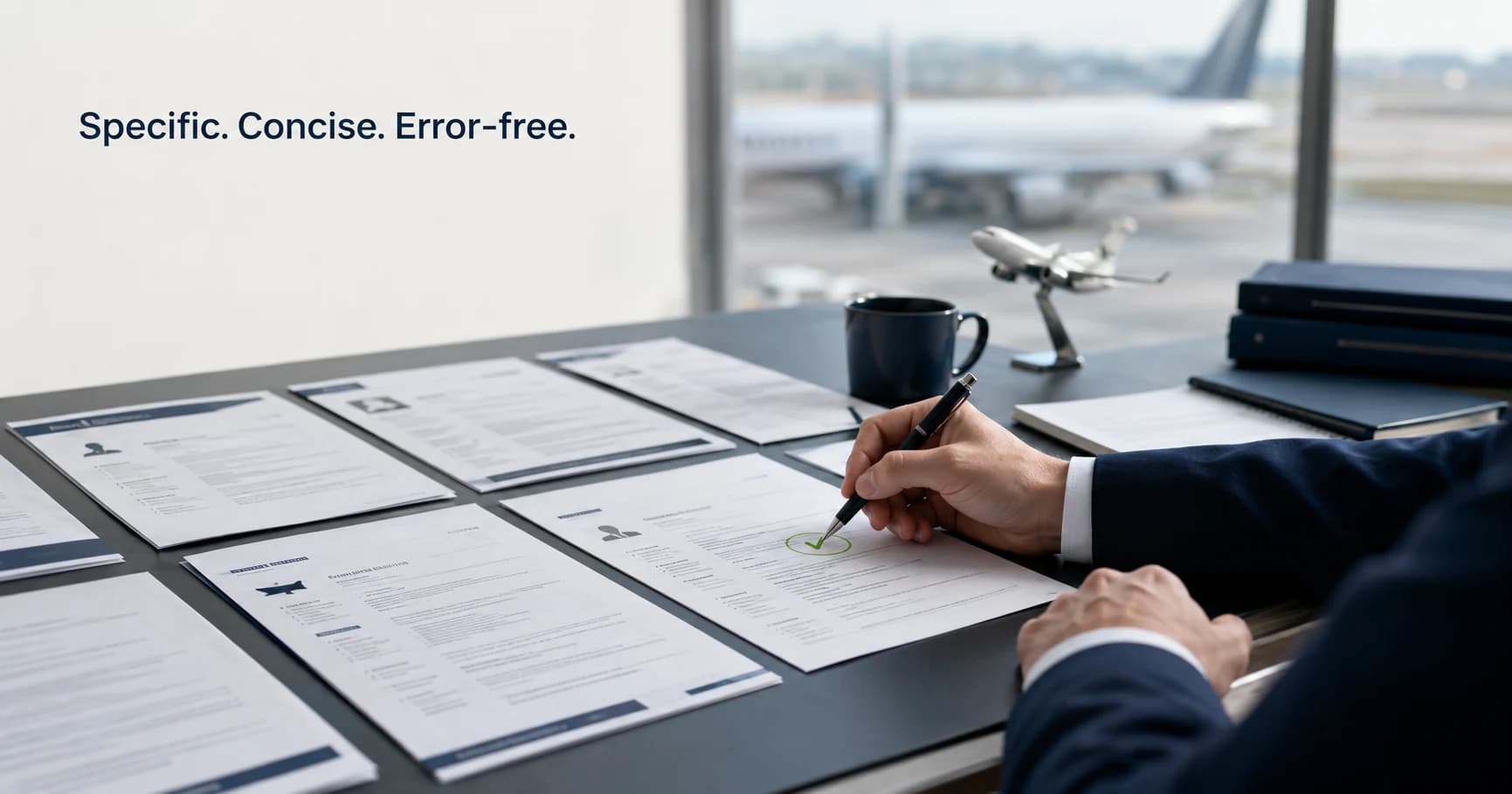 Airline recruiter reviewing pilot cover letters and CVs during application screening